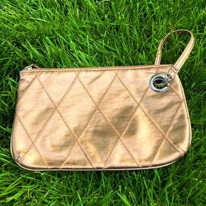 Bronze Leather Wristlet Clutch.